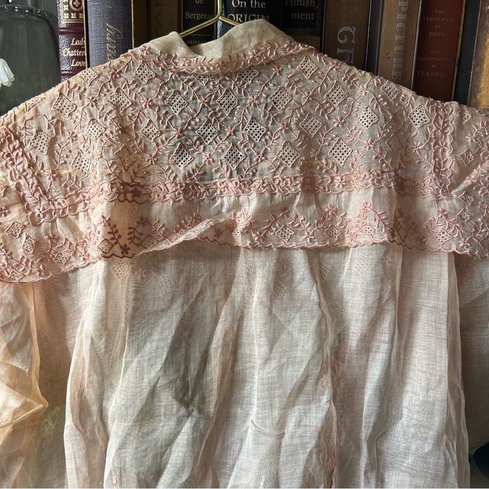 Vintage 60s sheer blouse orange pink Peter Pan collar - Picture 15 of 17